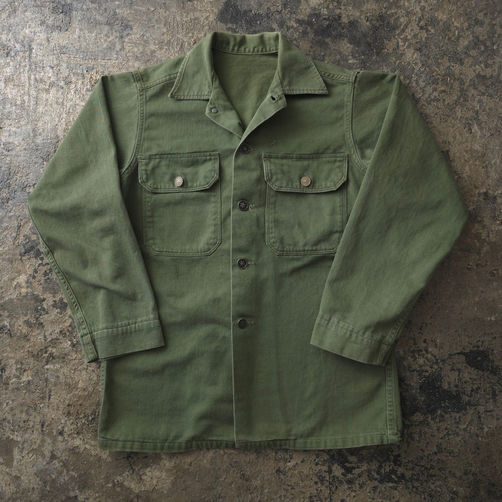 Vintage 1950s US Army Green OG-107 Utility Shirt 13 Star Buttons S/M